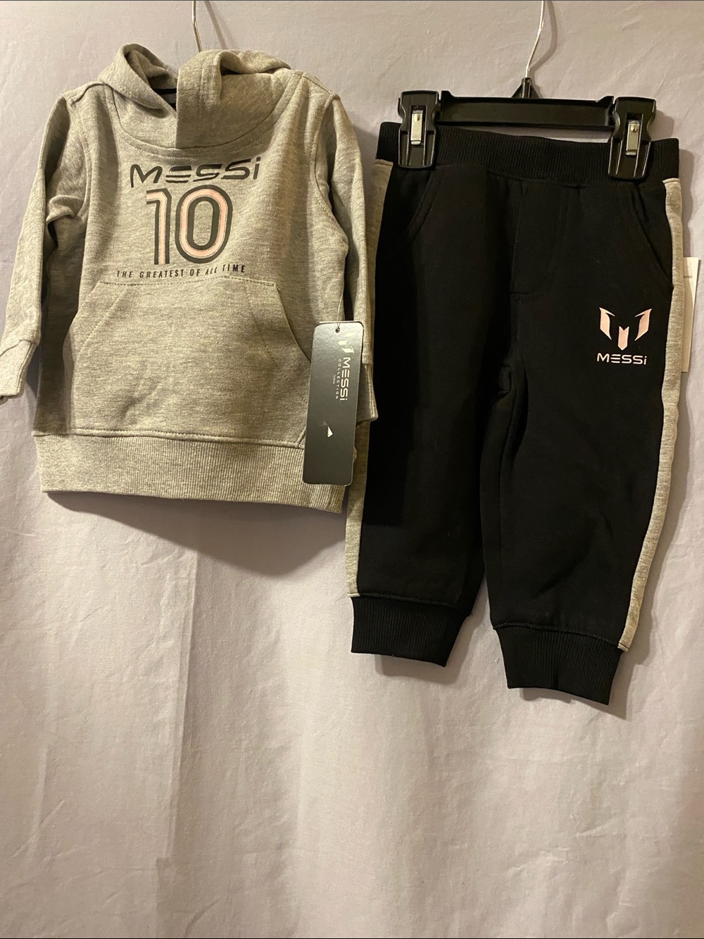 Messi Kids Black Jogger Pants with Gray Side Stripes